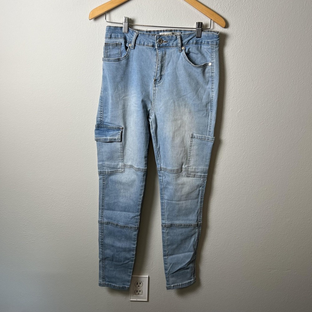Celebrity Ace Jeans Womens 13/31 Light Blue Denim Cargo Utility‎ Stretch Pants
